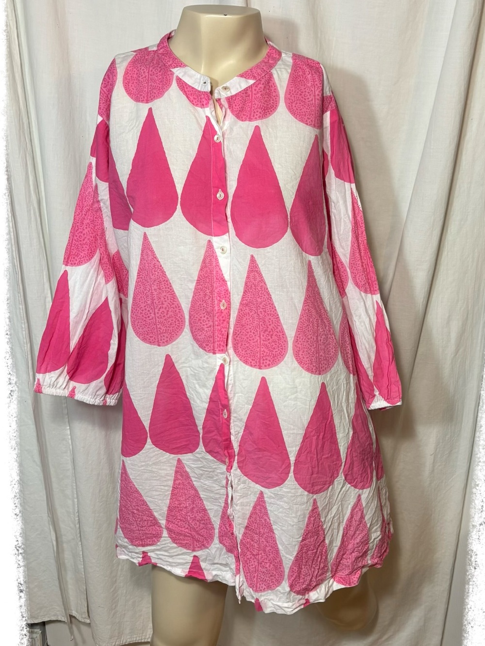 Kilol women’s pink white tear water drop print button dress medium